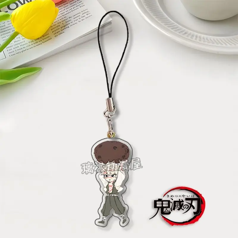 Demon Slayer Anime Tomioka Giyuu Kanroji Mitsuri Cosplay Figure Acrylic Mobile Phone Lanyard Chain Pendant Cute Keychain