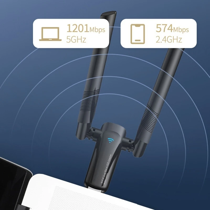 1800Mbps Wifi 6 USB Adapter 5G/2.4Ghz Wi-Fi Wireless Network Card High Gain Antenna