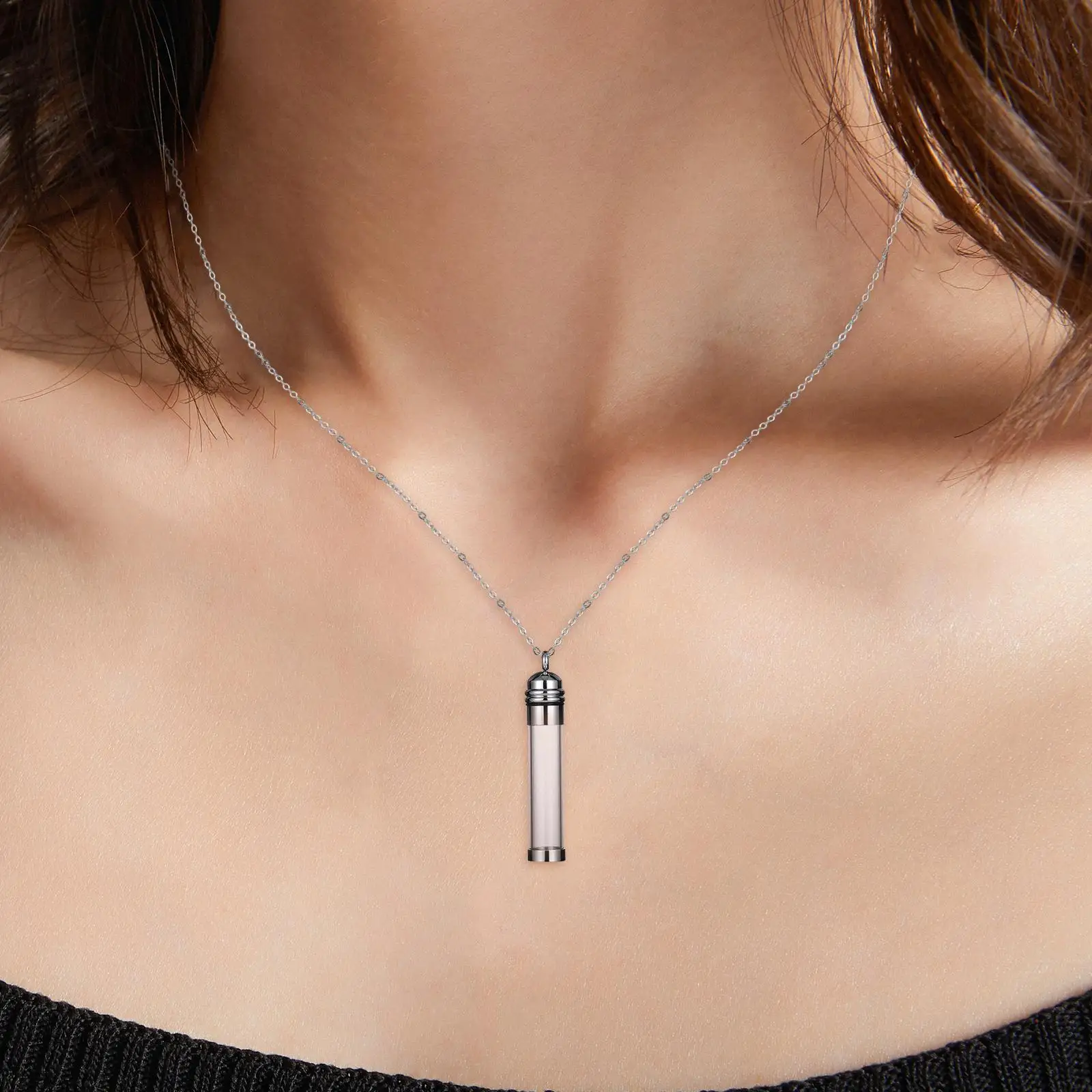 Clear Urn Necklace Cremation Ashes Jewelry Cylinder Locket Scent Container Waterproof Memorial Gift