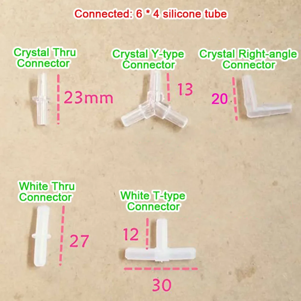 Tube Pipe Hose Connection Accessories White Crystal T Y L Cross Type Right Angle Connector with 6*4mm Silicone Tube  Air Pump