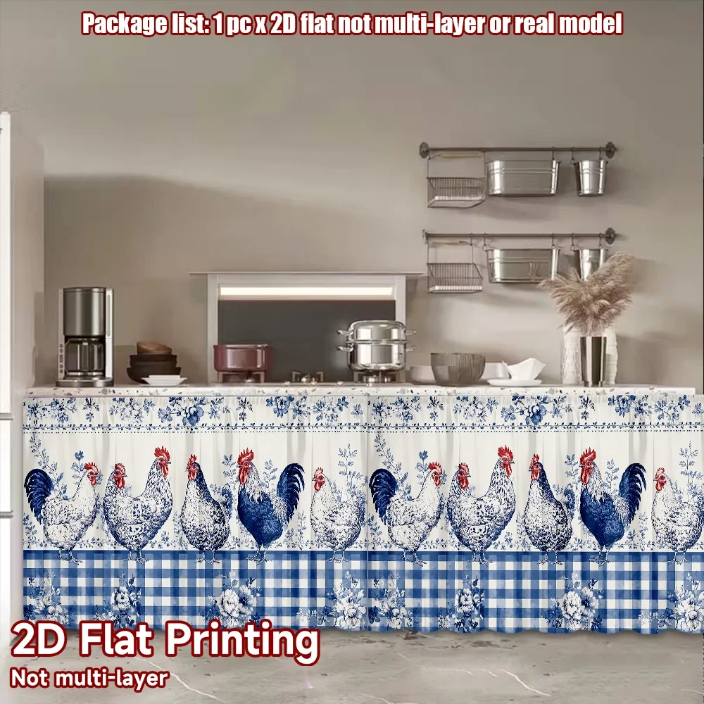 2D flat 1pc European style cabinet curtains Farmhouse Blue Roosters Digital printing Storage shelves for study and living room,