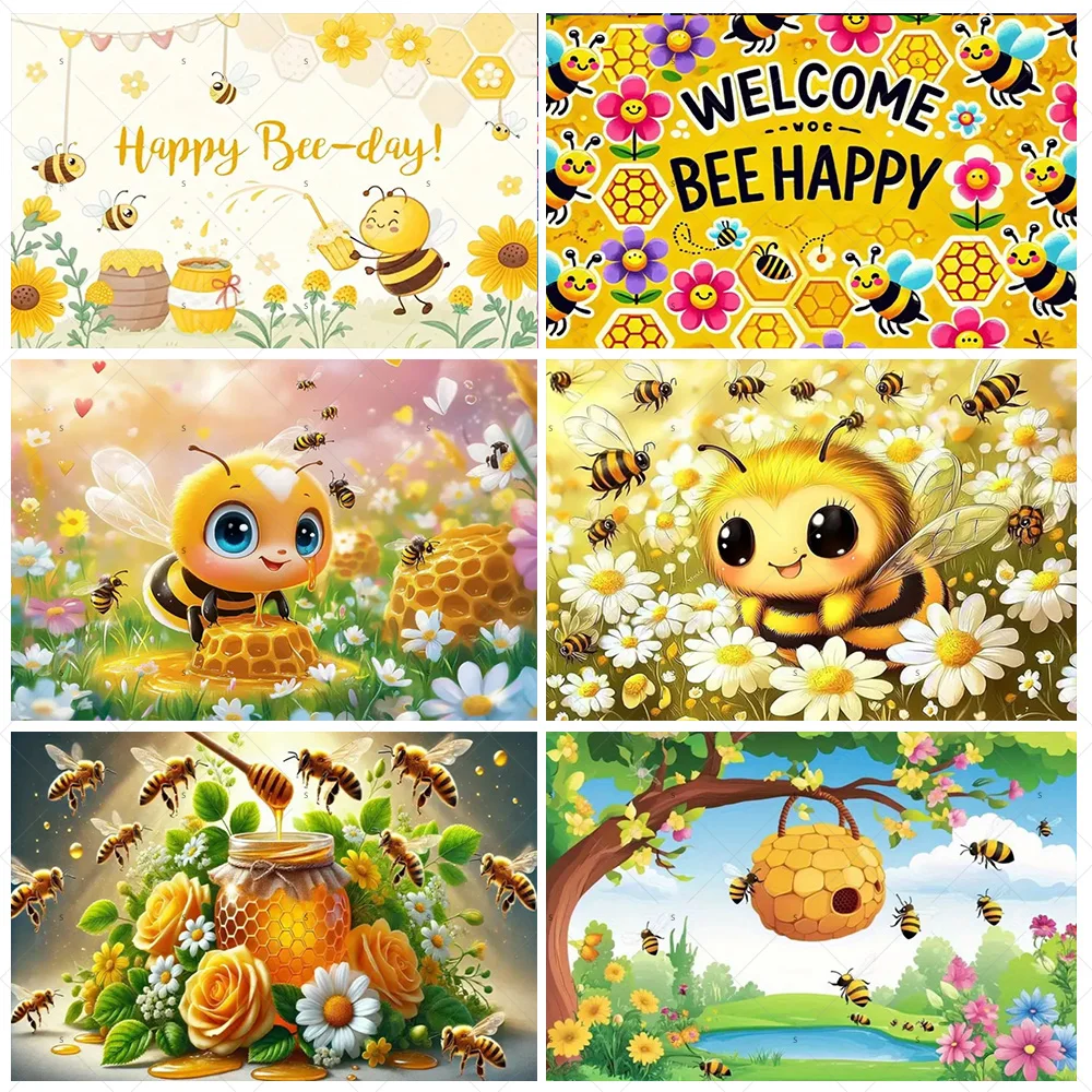 

Cartoon Little Bee Baby Background Kids Birthday Party Decoration Honey Sunflowers Daisy Backdrop Newborn Baby Shower Supplies