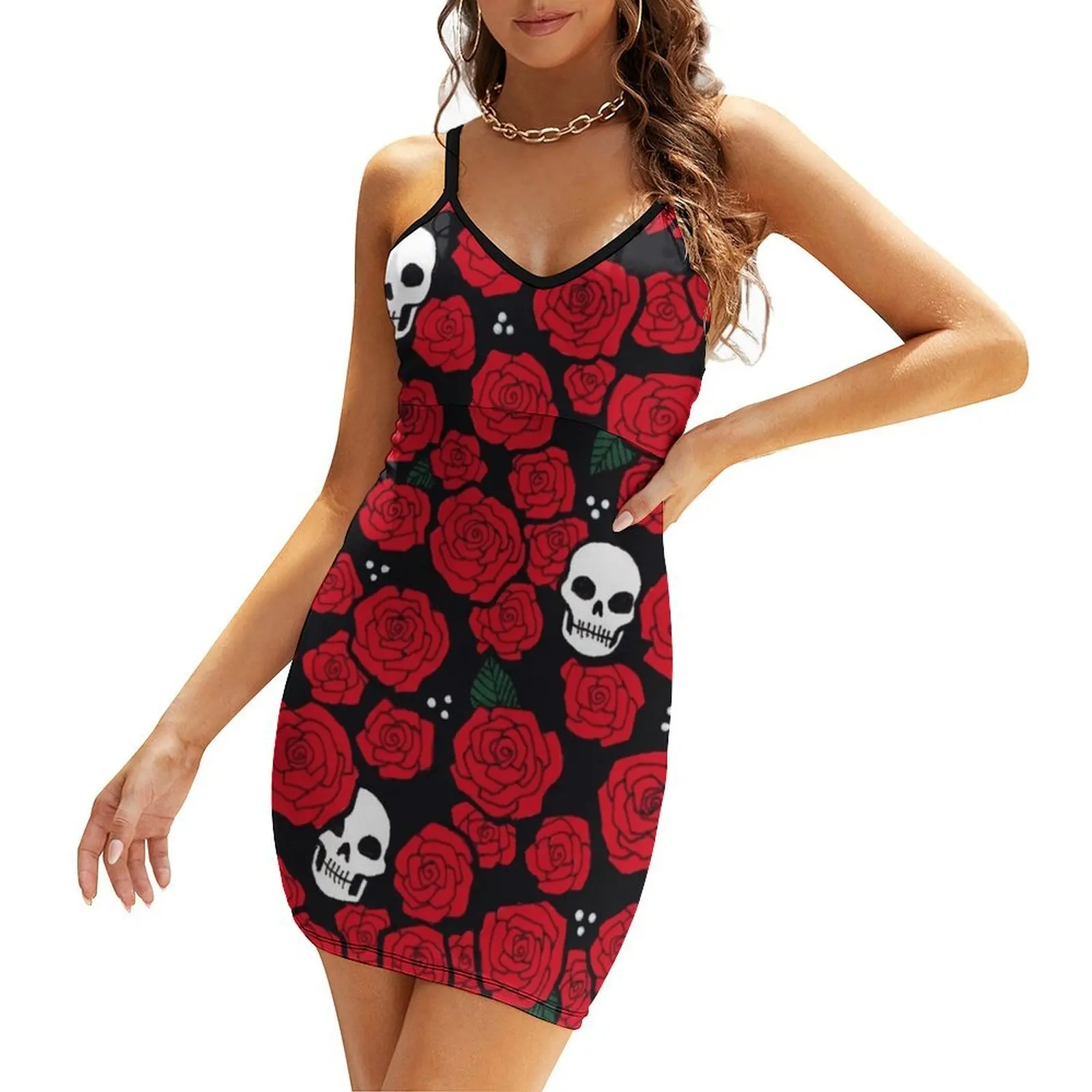 

Skulls and Roses Pattern Sling Dress Evening dresses summer women's dress 2025 women's evening dress 2025 womens clothing