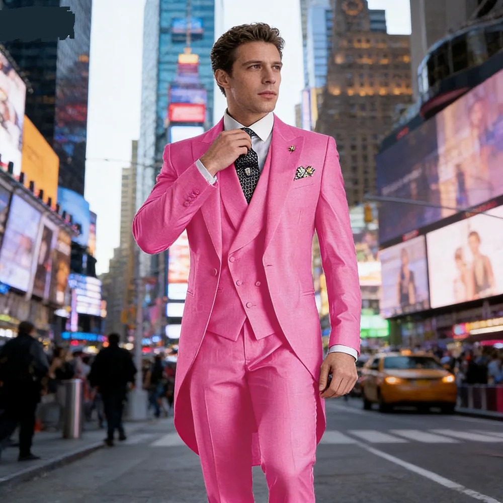 

Red Wedding Tuxedo Set for Men 3-Piece Smoking Formal Dance Graduation Male Groomsmen Suit Ensemble Fashion Tailored Fit