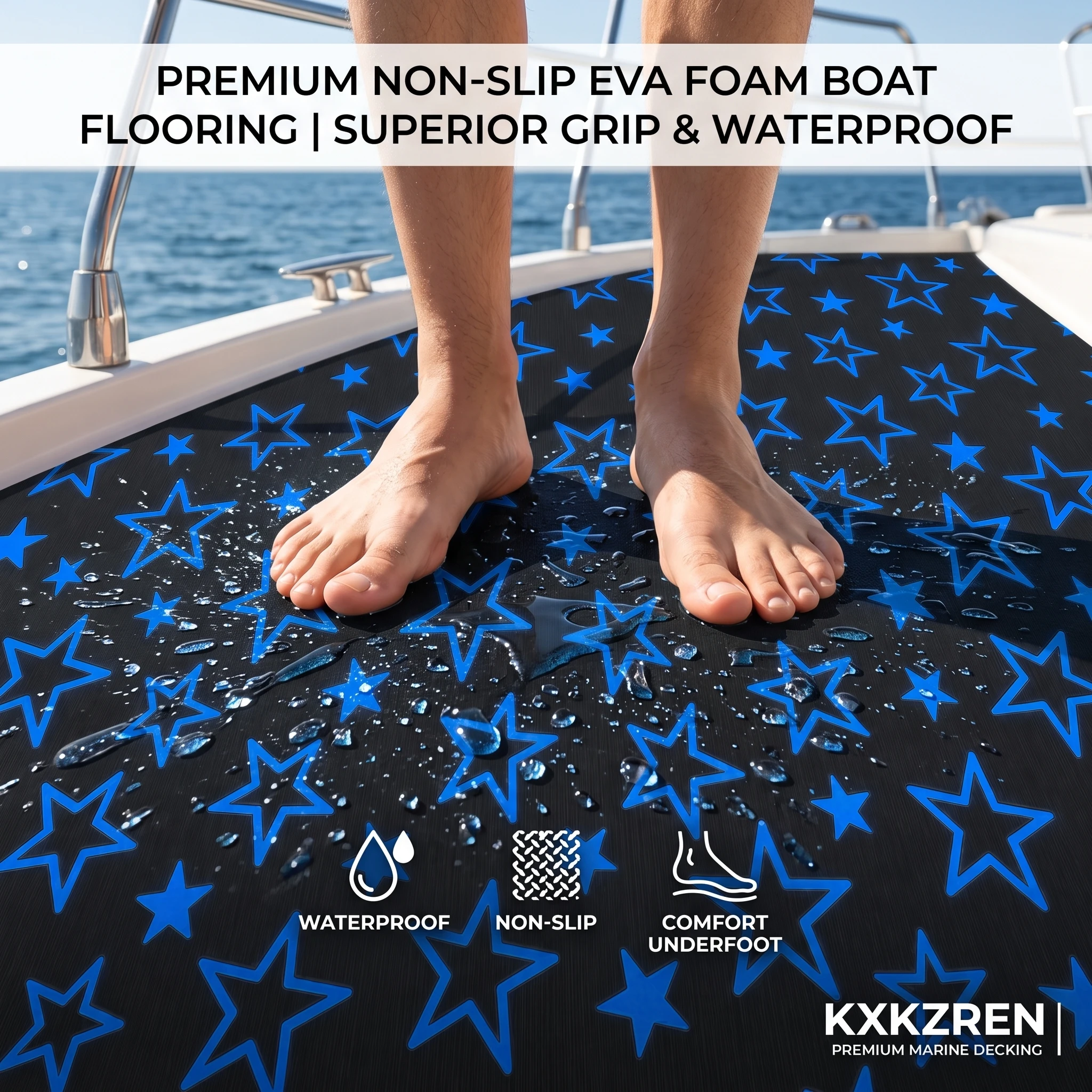 KXKZREN 2400x1200mm EVA Foam Boat Flooring Pad Marine Yacht RV Decking Sheet Non-Slip Star Pattern Waterproof Carpet Accessories