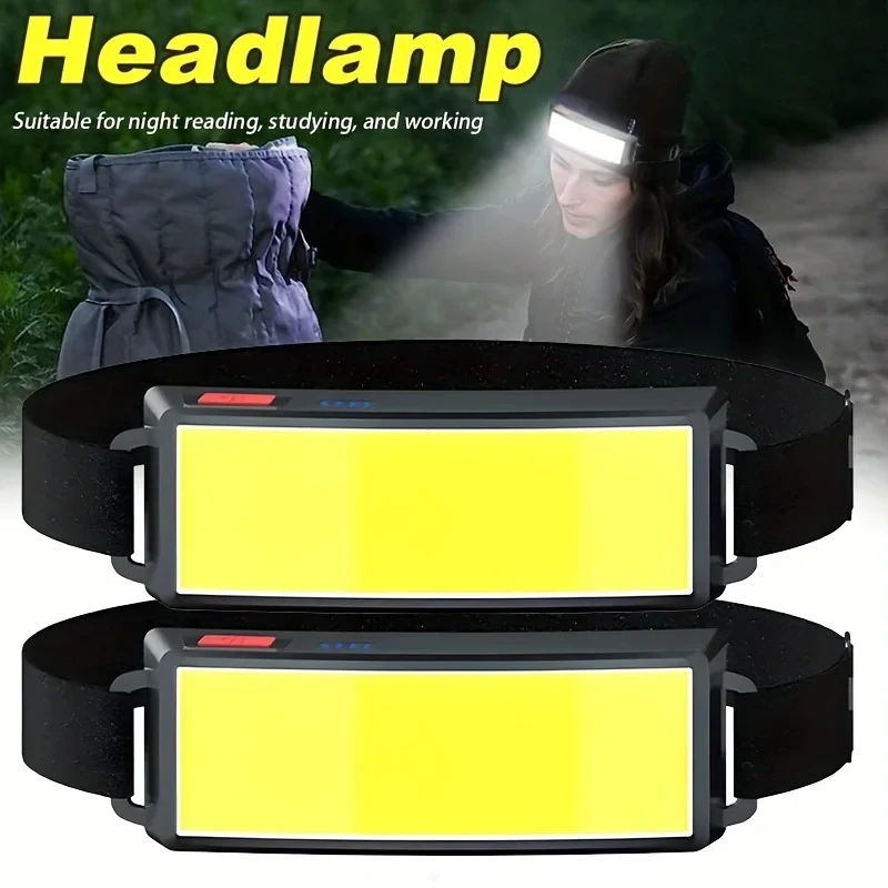 Powerful COB LED Headlamp Type-c Rechargeable Head Flashlight Built-in Battery Outdoor Fishing Camping Lantern Waterproof Torch