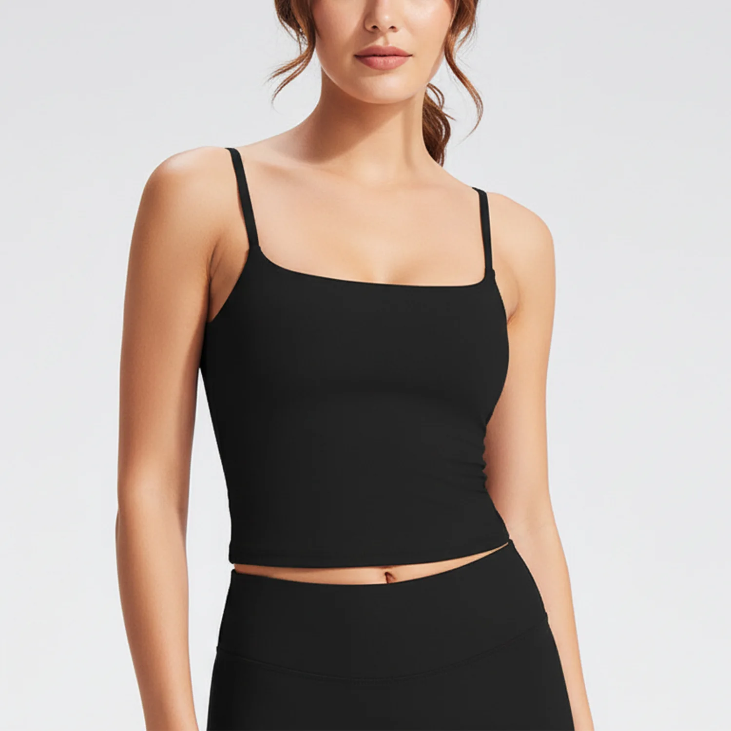 Woman Nude Feel Solid Color Thin Shoulder Straps With Chest Pad Tank Tops Sports Fitness Gym Outdoor Running Sports Elastic Vest view 2