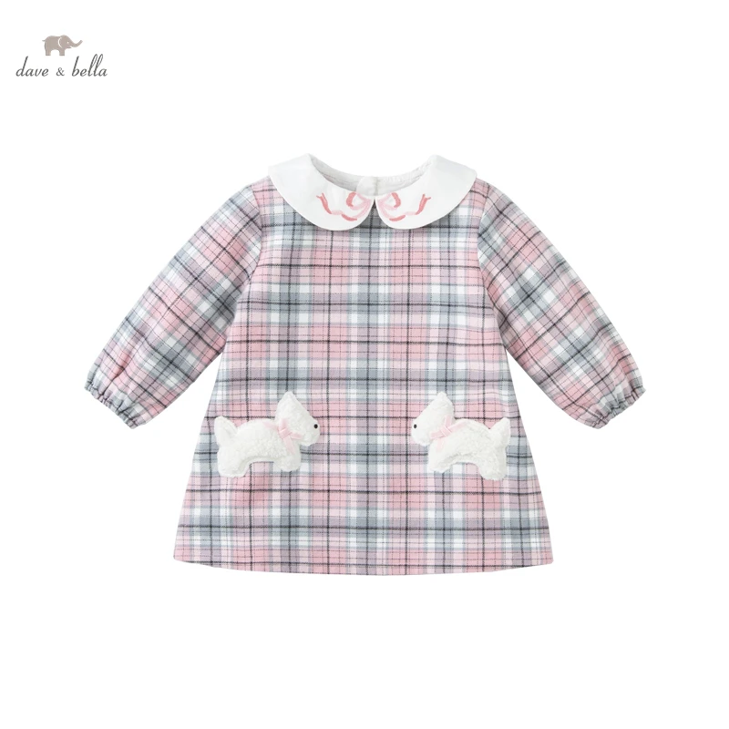 

Dave Bella Autumn Baby Girl's Sweet Cartoon Plaid Print Dress Children Fashion Party Dress Kids Infant Lolita Clothes DBS19990