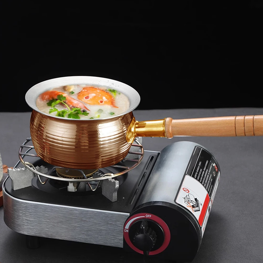 

Stainless Steel Milk Pot Wood Handle Flat Bottom Thick Design Butter Melting Coffee Milk Warmer Small Pot Chocolate Warmer