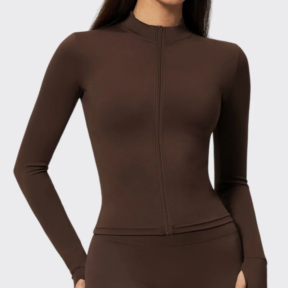 Zipper Jacket Women Yoga T-shirts Slim Fit Sports Top Long Sleeve Running Shirts With Thumb Holes Quick Dry Fitness Sport Wear