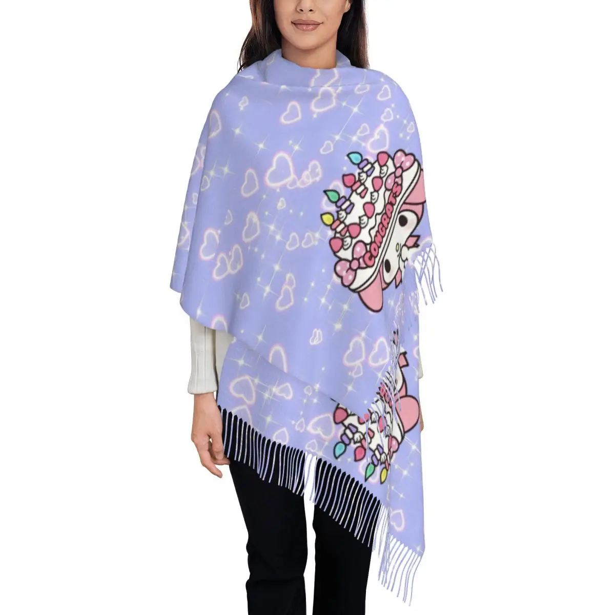 

Custom Stylish Sanrio My Melody Cartoon Tassel Scarf Women Winter Warm Shawls Wraps Lady Cute Anime Scarves