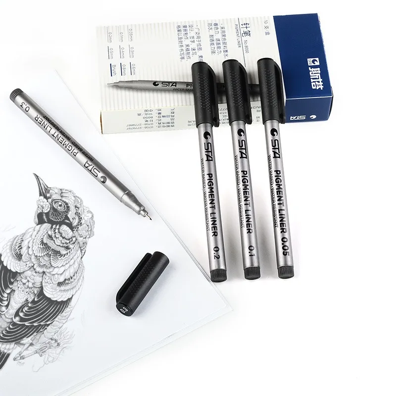 9 Kinds of Line Wide Hand-painted Needle Pen Waterproof Ink Drawing Line Pen Art Sketch Comic Creation Tracing Soft Head Brush