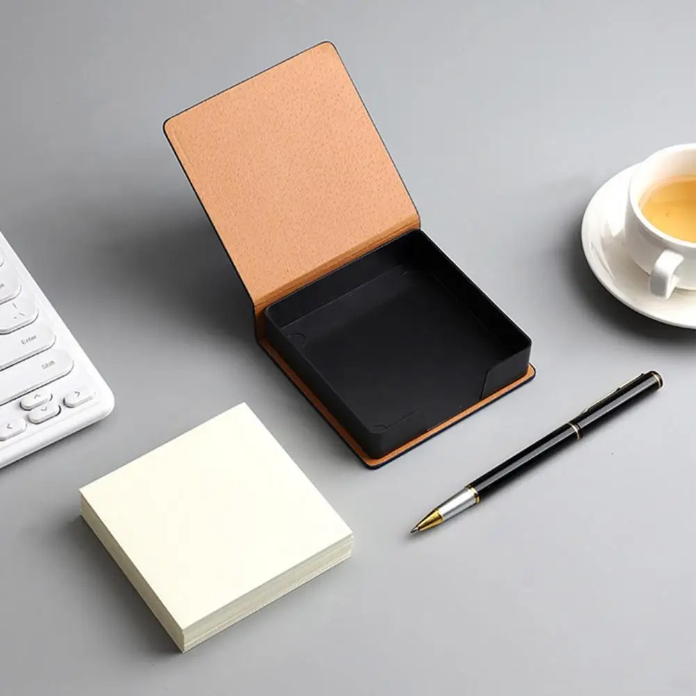 Smooth Writing Note Box Note Box with Grooves Imitation Leather Sticky Notes Holder with Lid Cover Name Cards Organizer Desktop