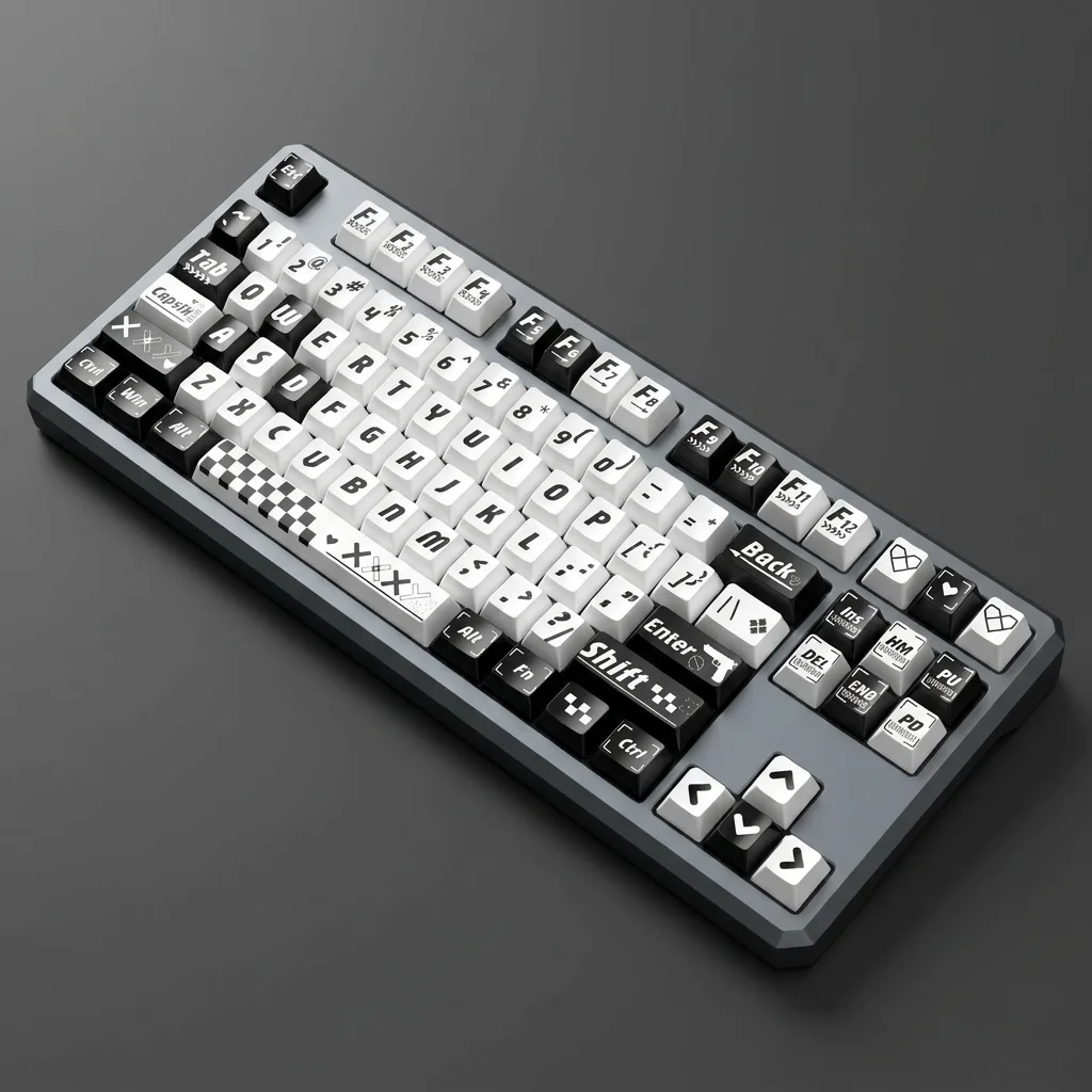 Black and White Color Matching Personality Cool Black Through-Print Collection Theme Four-Sided Side-Through PBT Sublimation Tra