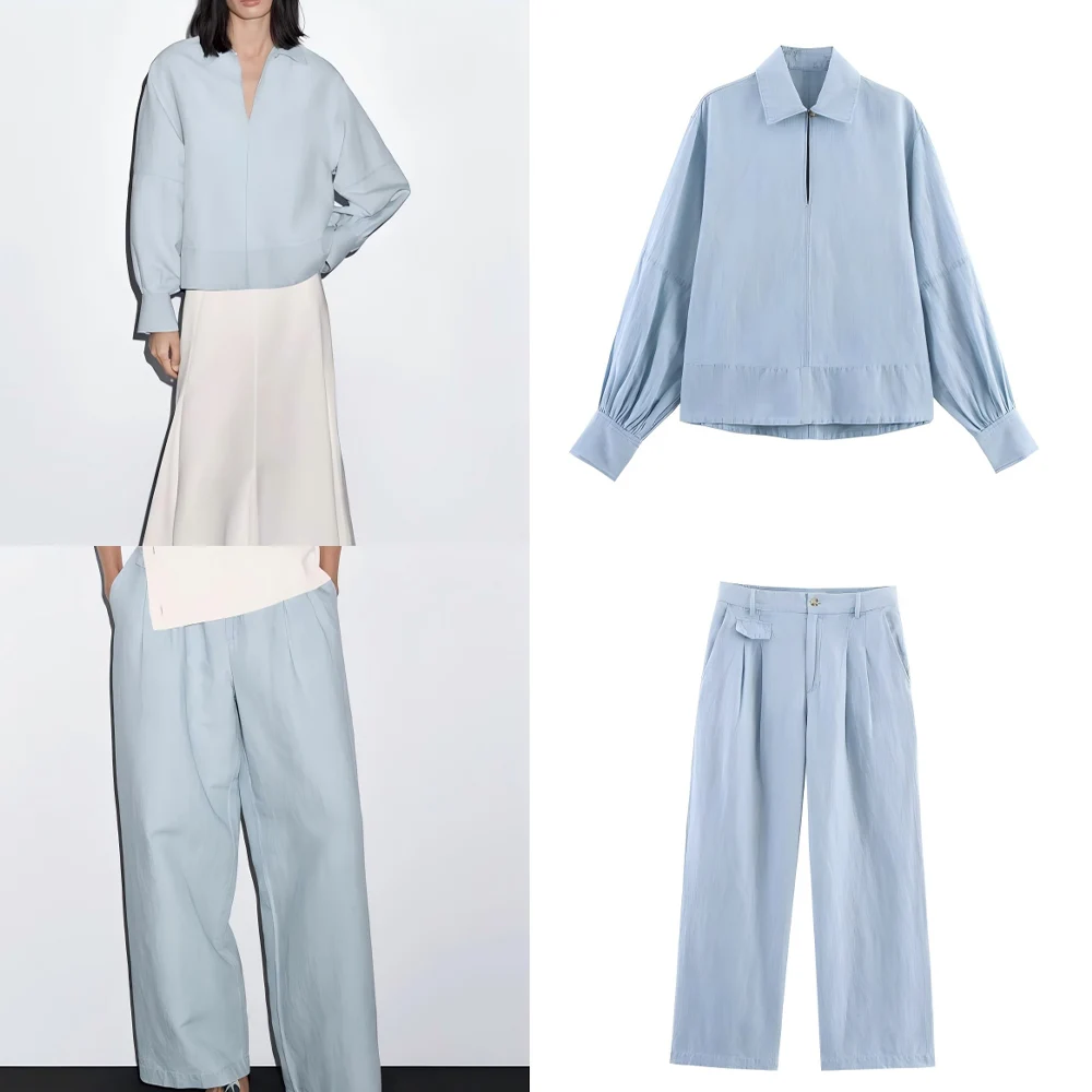 

Women's new fashion buckle decoration casual long sleeved denim shirt retro lapel women's shirt chic top+Jeans suit