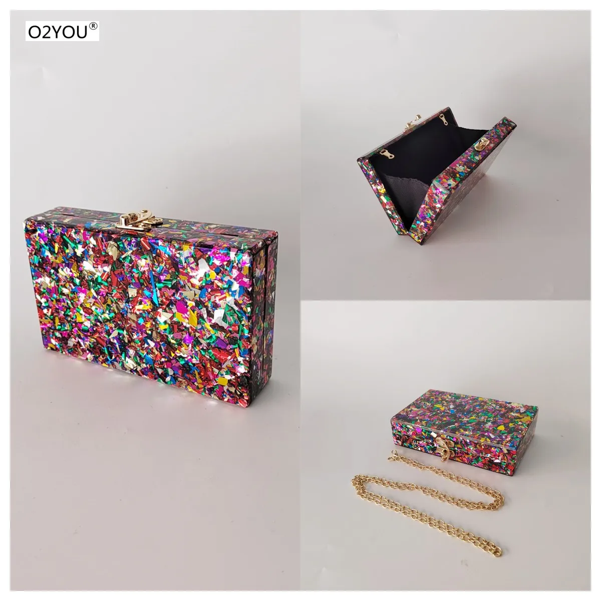 Acrylic Box Clutches Evening Bags Women Luxury Purse Colorful Big Glitter Party Travel Beach  Female Flap Mini Chic Shoulder Bag