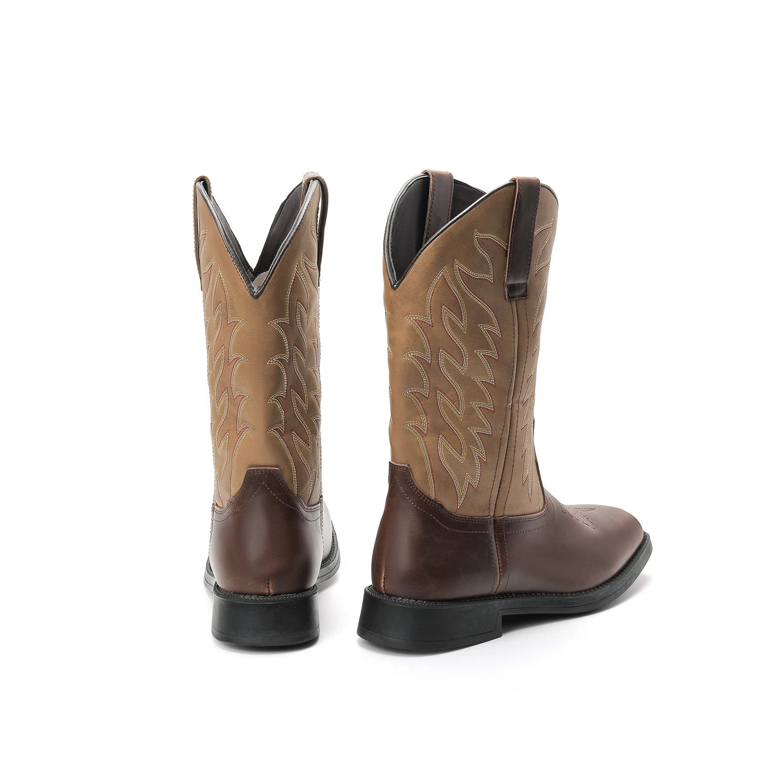 Kowbojki męskie na szerokie stopy z kwadratowym noskiem, klasyczne haftowane, wytrzymałe, tradycyjne buty country, buty bez pięty.