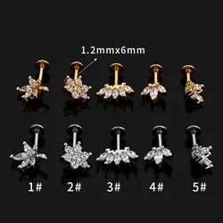 1Piece 16G Flat Vertical Back Flower Earring Marquise CZ Tragus Cartilage Helix Piercing Jewelry