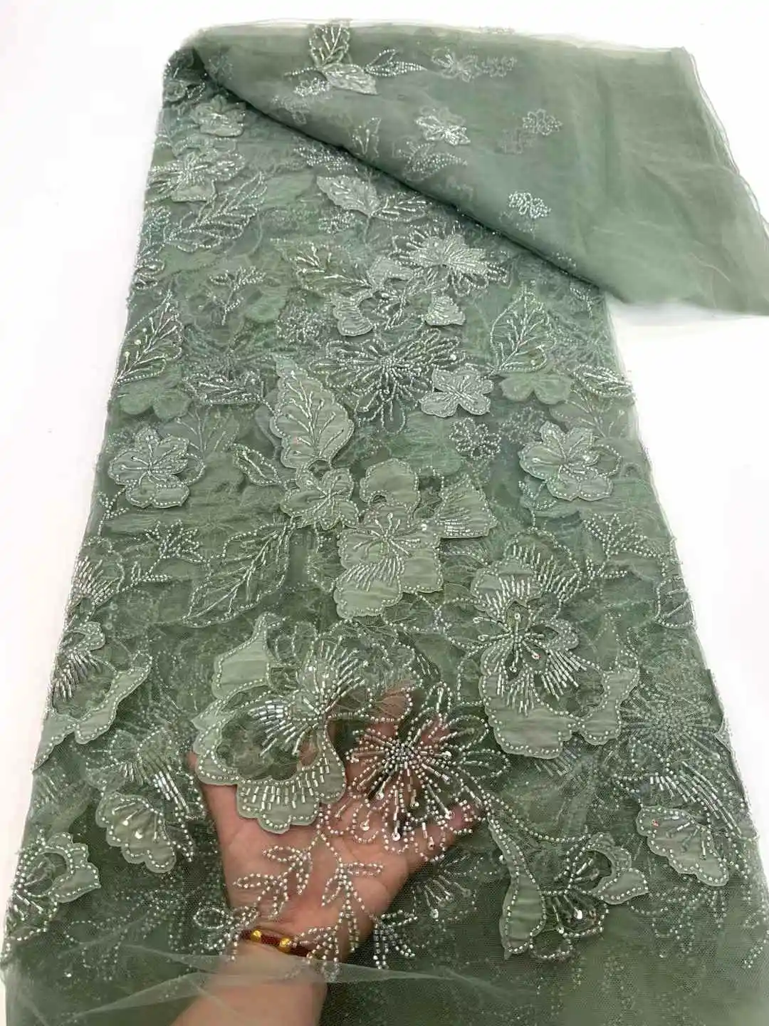 Luxury African Sequins Beaded Lace Fabric 2025 High-Quality Nigerian Wedding Bridal Embroidery French Tulle for Groom Sewing