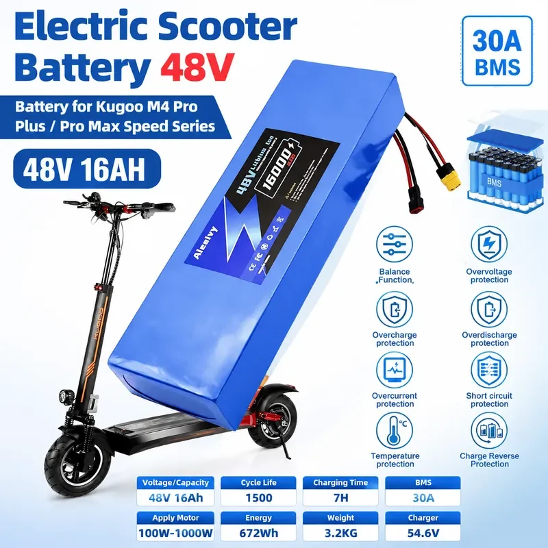 Aleaivy Genuine 48V 13S5P Li-ion Battery Pack 10Ah 12Ah 14Ah 16Ah 20Ah with Built-in 30A BMS for Kugoo M4 M4Pro Max Speed