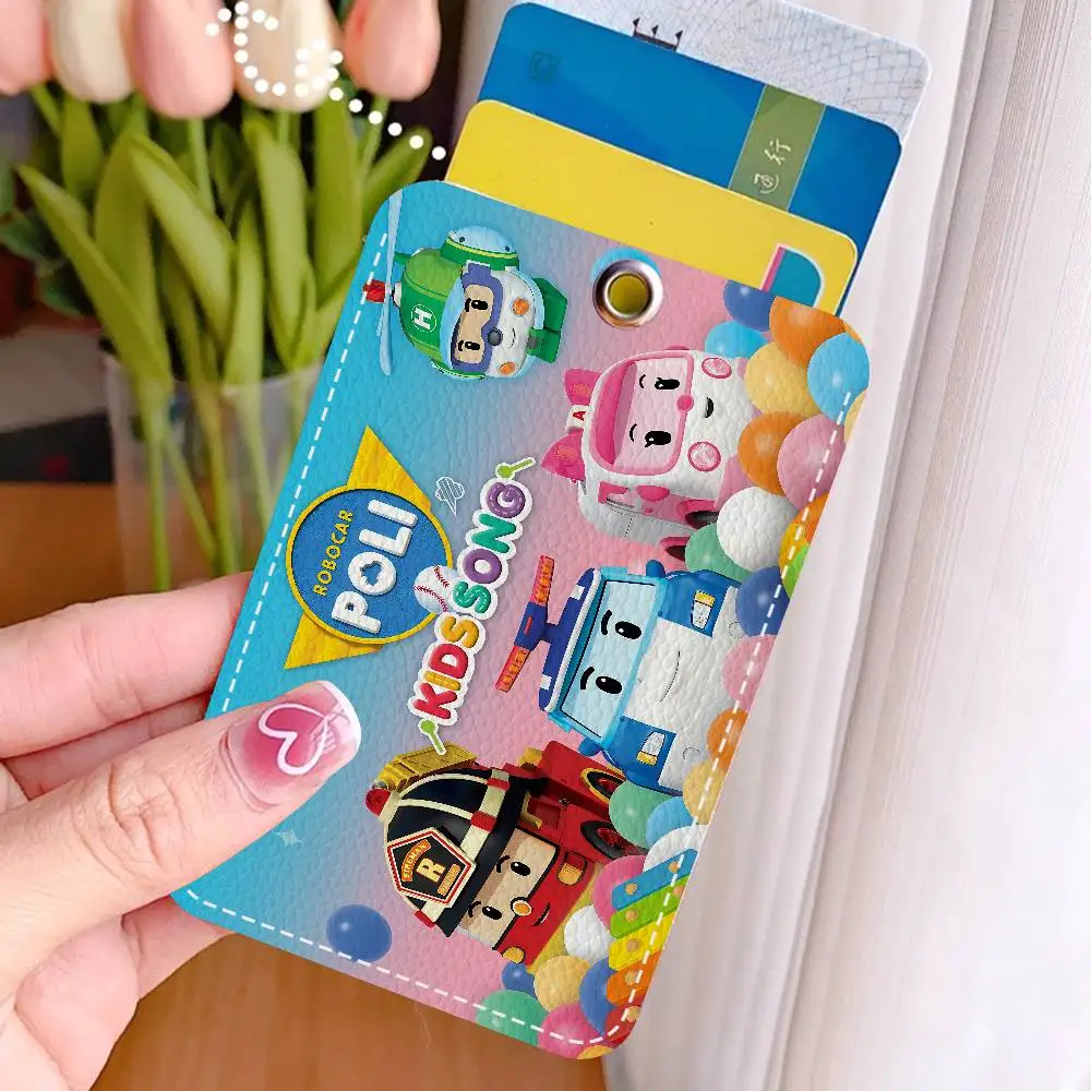 R-Robocar P-Polis LOGo 1 قطعة بولي Leather حامل بطاقة جلدية المفاتيح حلقة رئيسية قفل الباب الوصول العلامات حافظة بطاقات الهوية بطاقة المفاتيح #5