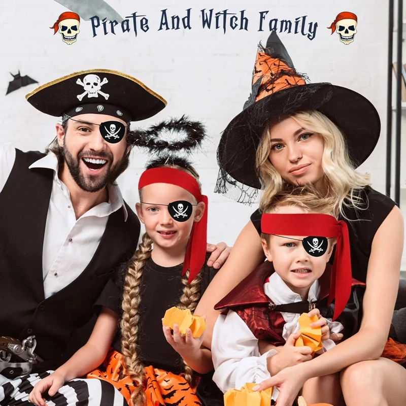 Disfraz de pirata para fiesta, diadema, parches para los ojos, suministros de decoración para fiesta de cumpleaños y Halloween, accesorios, sombrero