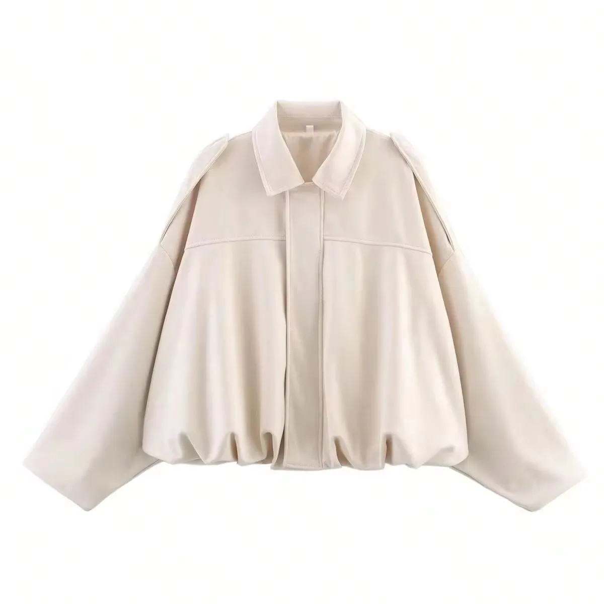HH Dames Street Fashion Effen Losse Suède Textuur Jassen Causaal Lange Vleermuismouwen Revers Rits Winter Vintage Jassen