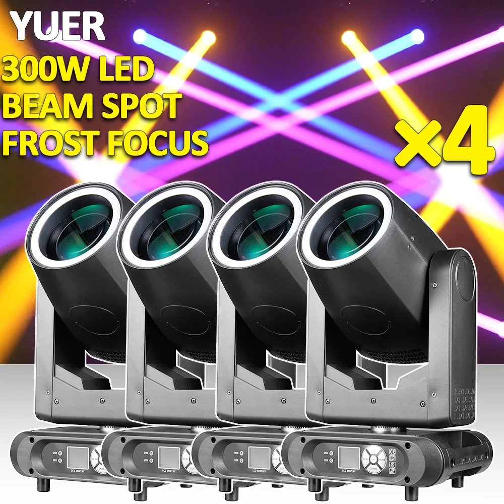 4PCS 300W LED Beam Moving Head Frost Focus Effect Lighting Gobo 18Prisms Lyre Dj Disco Music Nightclub ConcertStage Lighting