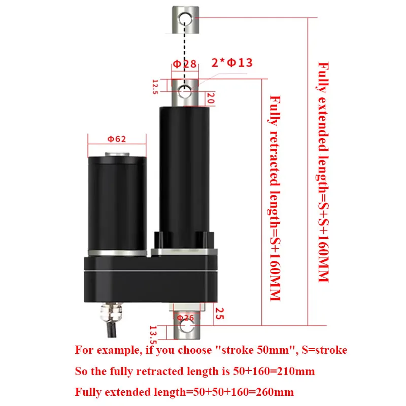 7000N Industrial Heavy-duty Electric Actuator IP65 Waterproof Telescopic Rod Built in Limit Switch with Big Self-locking Force