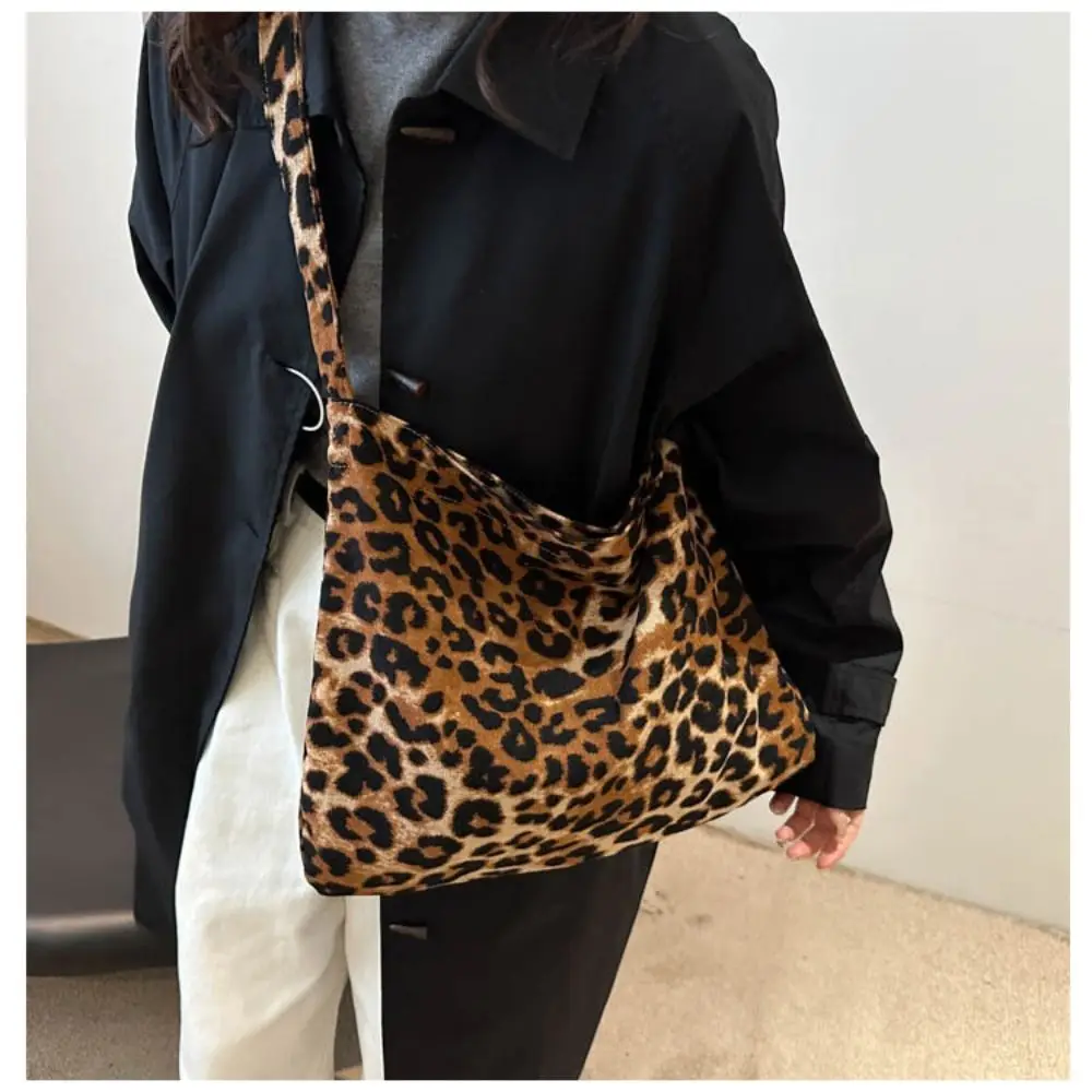

Повседневная вместительная сумка-тоут из холщовой ткани, на одно плечо, через плечо, с леопардовым принтом, женская.