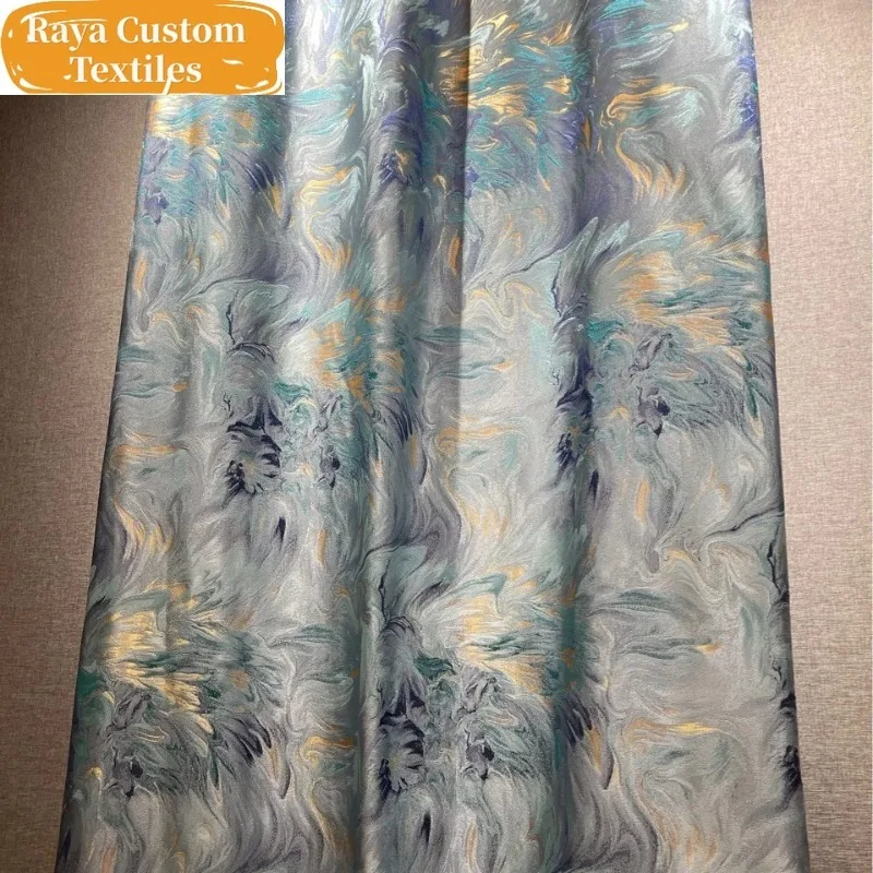 

Luxury Chinese Curtains for Living Dining Room Bedroom Classic Grace Modern Simple Marble Blue Blackout White Tulle Customized