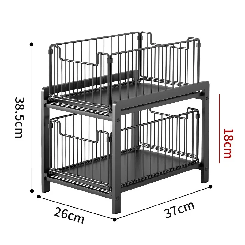 Under Sink Shelf Cabinet Organizer  2-Layer Removable Pull-Out Kitchen Under Sink Organizer Storage Rack with Drawers