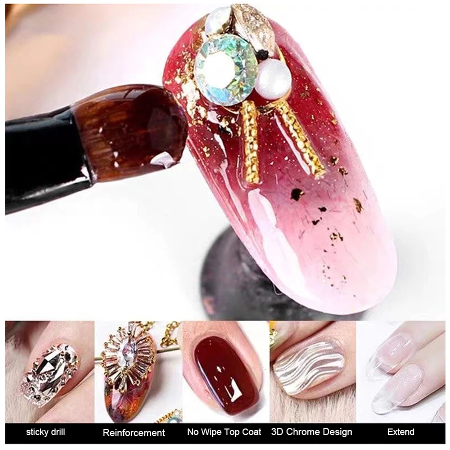 QAZIXU Multi-purpose Universal Nail Polish Gel Transparent Clear Top Coat Semi-permanent Soak Off UV/LED Nail Art Design