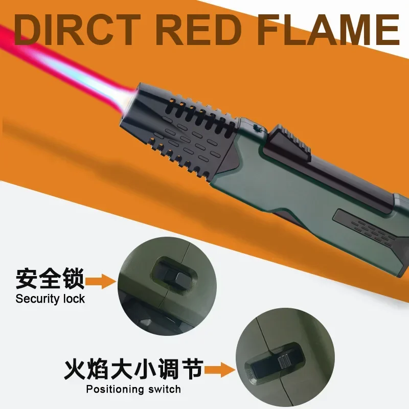 2023 New Large Powerful Red Flame Torch Lighter Adjustable Flame Size Safety Lock Continuous Ignition Ignition Gadget