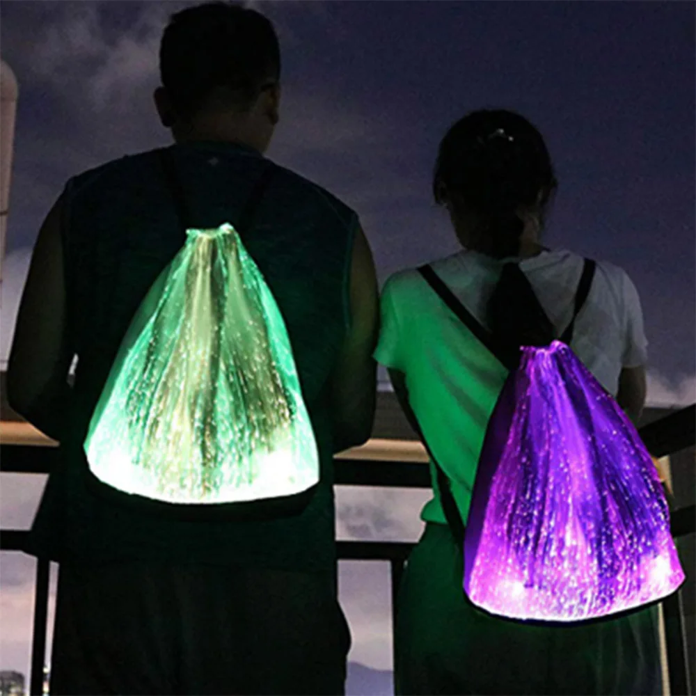 

LED Backpack Fiber Optic Fabric Light Up Drawstring Bag Glow in the Dark for Adult Women Men Kids Girls Boys Party Festival Rave