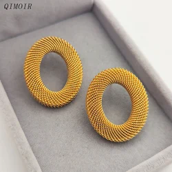 Metal Oval Textured Hollow Post Earrings For Women Fashion Jewelry Elegant New Style Trendy Holiday Accessories Girl Gifts C1827