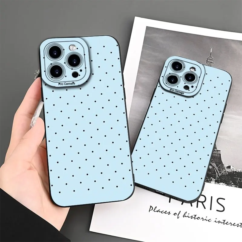 تصميم أنيق ومبتكر بنقطة زرقاء مع حافظة عدسة TPU غير لامعة لهاتف iPhone16 15 14 13 12promax #3