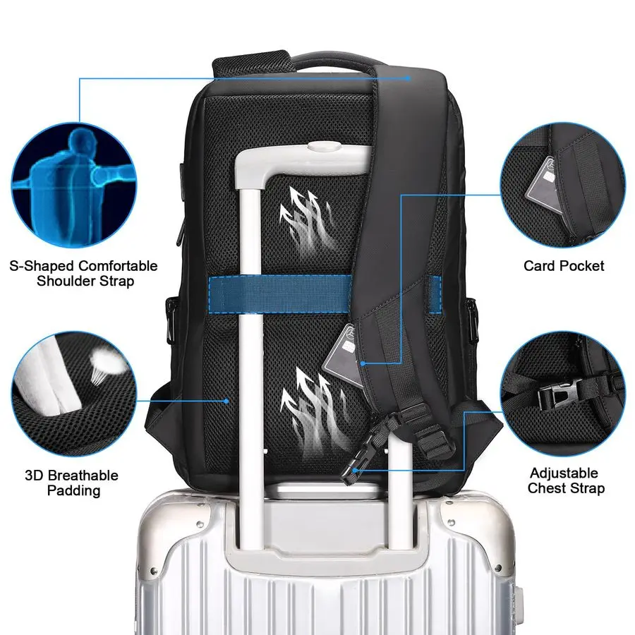 15.6인치 노트북 백팩, USB 충전 포트가 있는 슬림 비즈니스 백팩, 업무 여행용 방수 컴퓨터 백팩, 블라