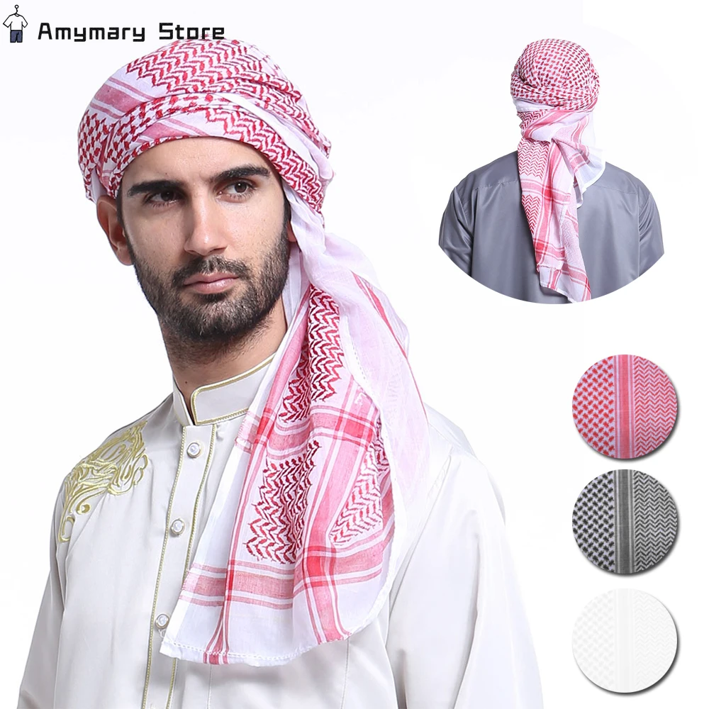 

New Fashion Men's Muslim Arabia Scarf Hat Striped Pattern Saudi Arabia Islam Turban Prayer Cap Festival Clothing Accessories