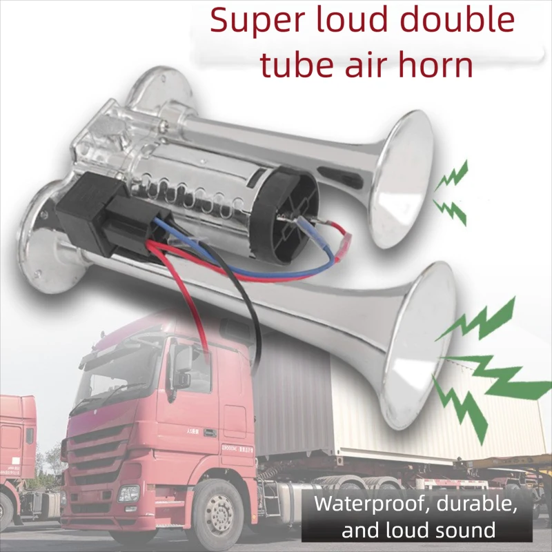12V 24V Air Horn Siren Sound Security Alarm Signal for Truck Boat SUV Ship 150db Electric Loud Horn Dual Trumpets Speaker Auto