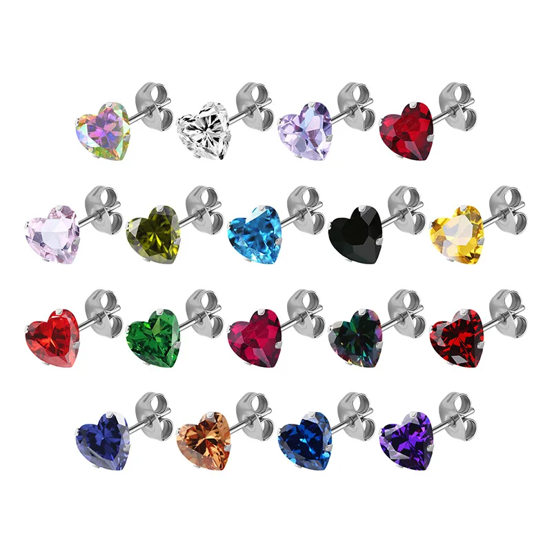 17 Farben, Herzanhänger mit Zirkonia, Edelstahl-Ohrringe, hypoallergen, minimalistische Ohrstecker, luxuriöser Schmuck für Damen, Nadel 0,8*11mm 001 – Detail 1