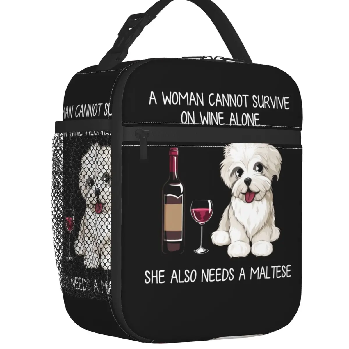 

Custom Maltese And Wine Funny Dog Lunch Bag Men Women Cooler Thermal Insulated Lunch Box for Adult Office