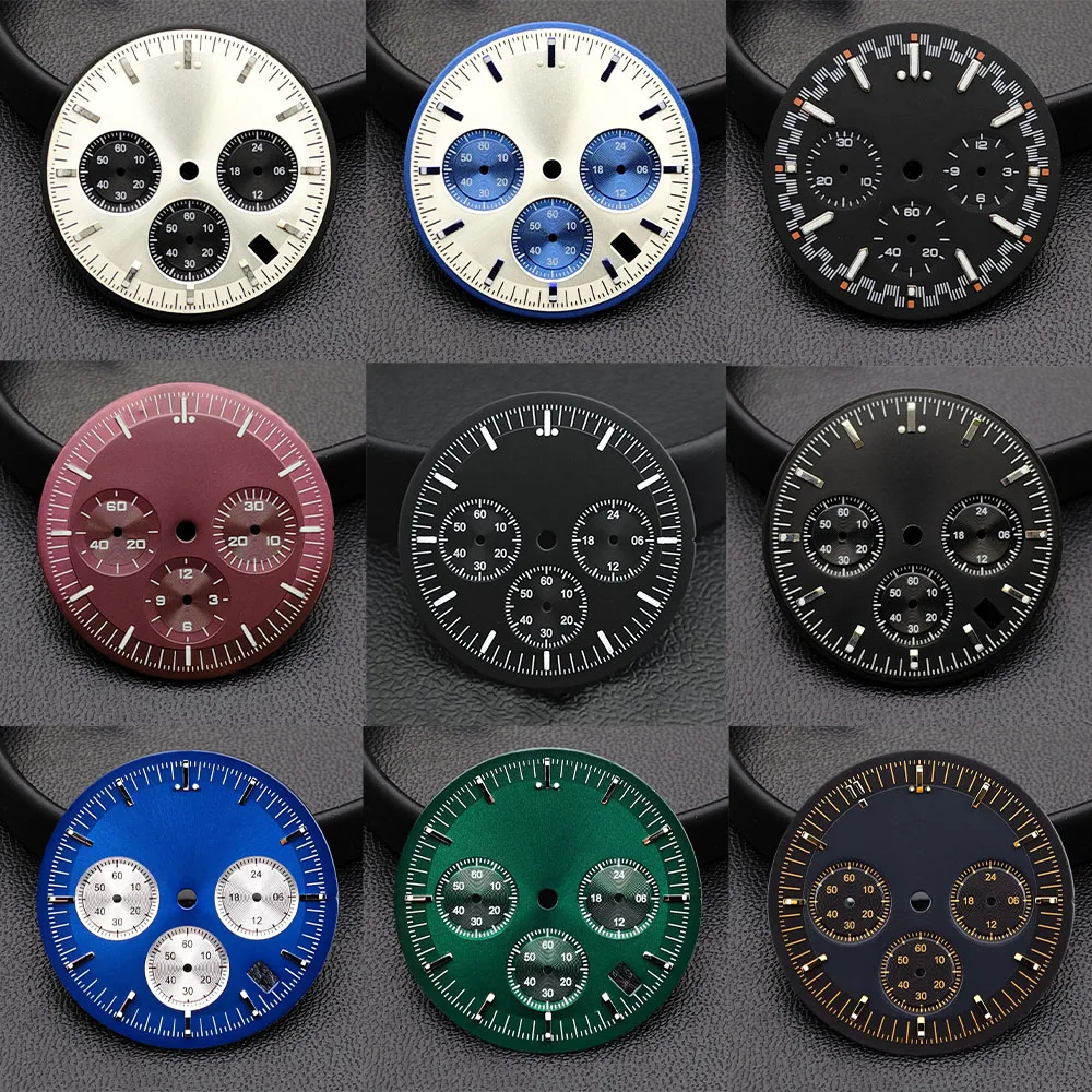 

Fit VK63 Dial 32.5MM Watch Dials Green Luminous Speed Master Modified Chronograph Replace Parts Accessories