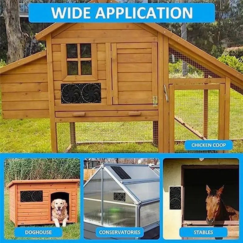 A67P-1Set Solar Panel Fan Kit Solar Panel Powered Dual Fan Black With 31.5Inch Cable, For Sheds