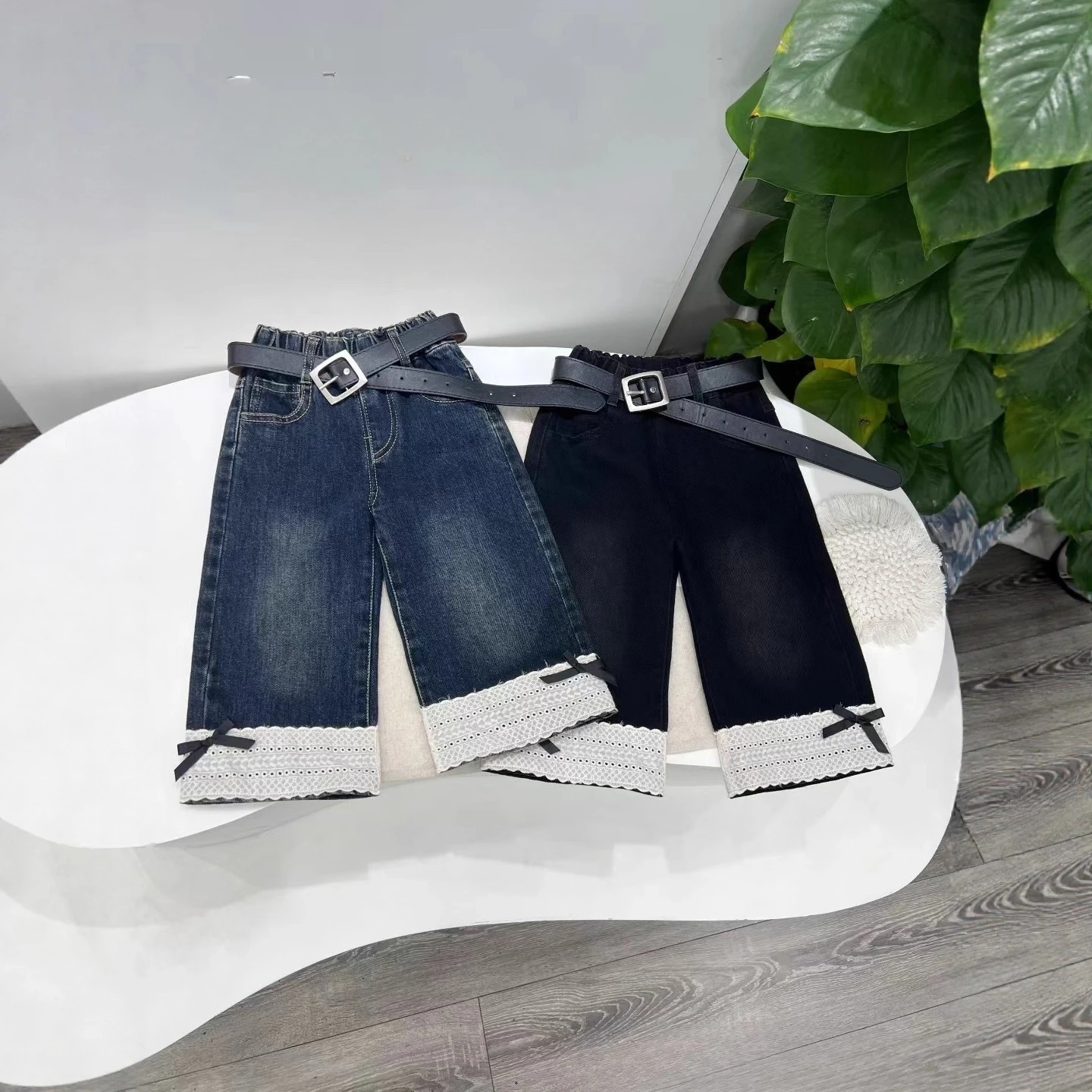 

Girls pants without belts 2025 autumn Korean style kids jeans straight
