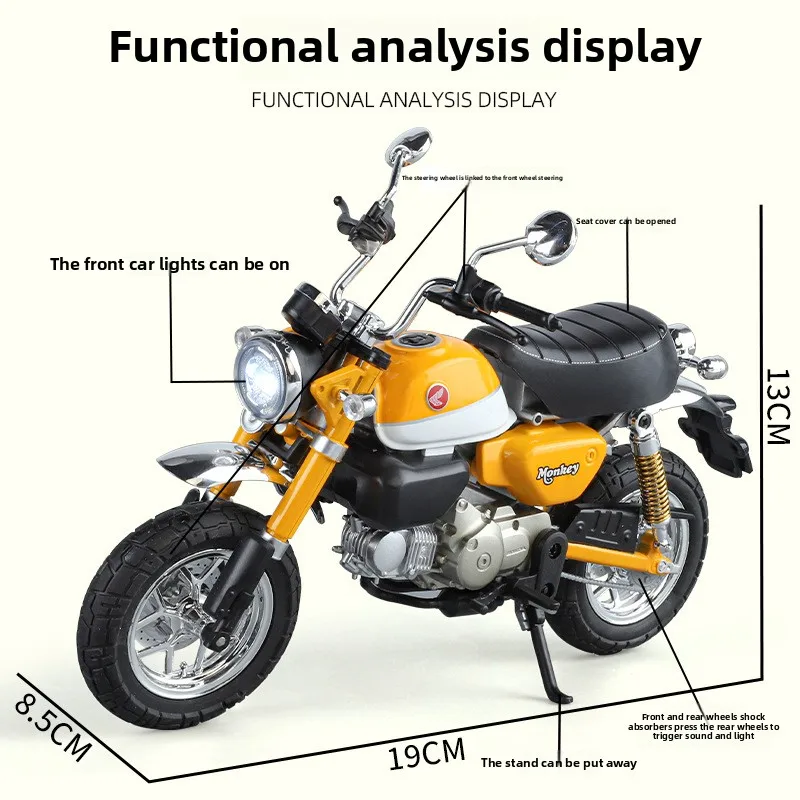 Simulation 1/9 Honda Monkey Alloy Motorcycle Model Ornament Diecast Metal Toy Vehicle Boy Birthday Gifts Collection Miniature