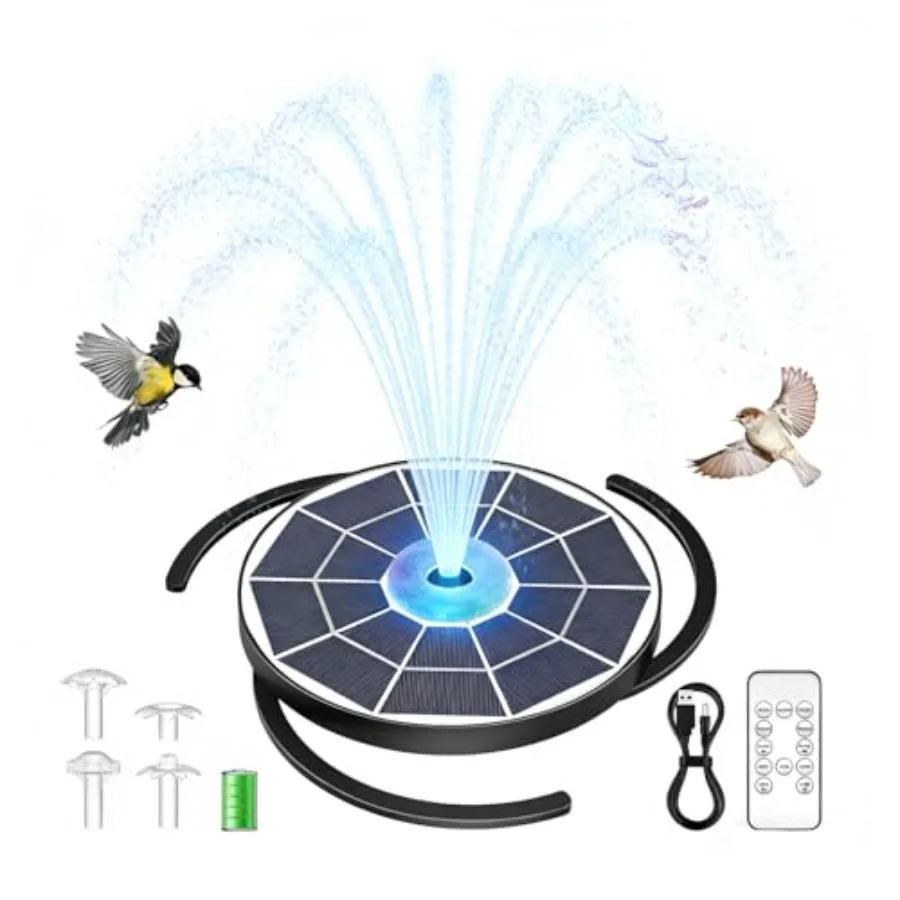 

6.5W Solar Glass Panel Fountain LED Colorful Lights and Remote Control Rechargeable with Storage Solar Powered Water Fountain P