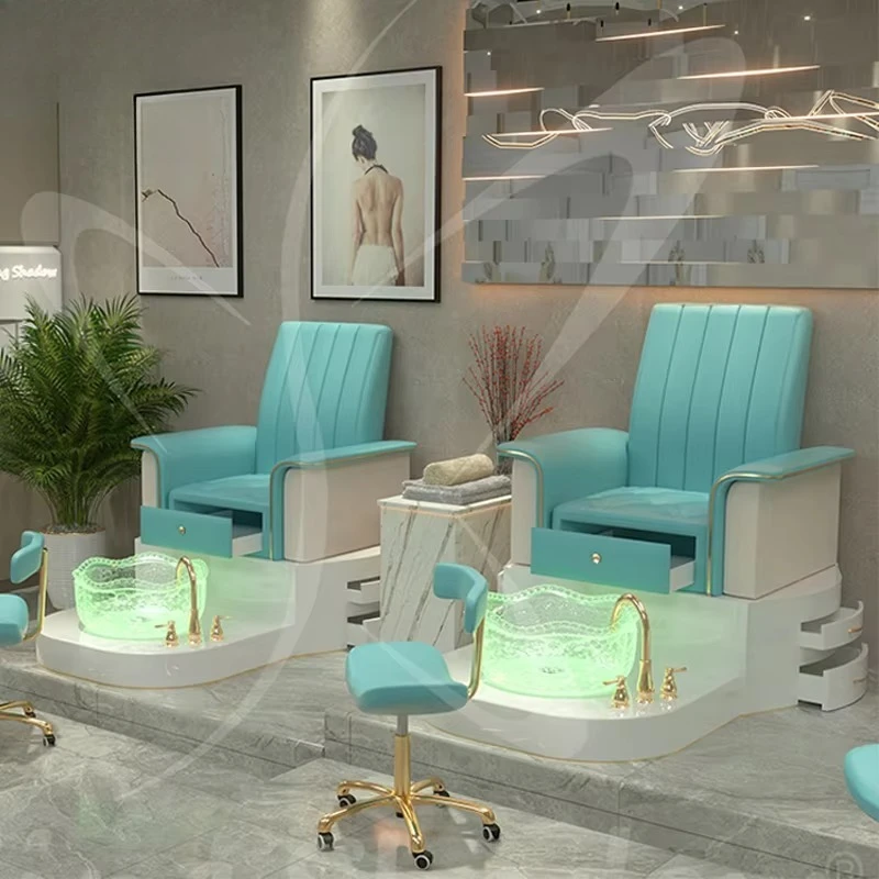 New Design Beauty Salon Pedicure Chair with Drawers in Green Color