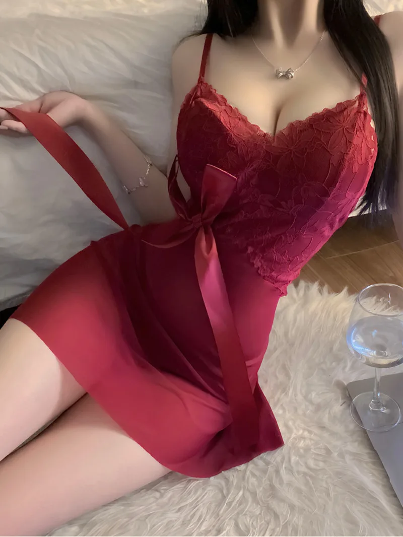 

Новое сексуальное нижнее белье, сетчатое перспективное искушение на бретельках, сексуальное спальное платье, элегантное модное сексуальное корейское женское мини-платье на бретелях 645P