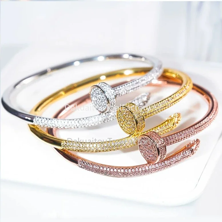 

Nail bracelet with full diamond opening and gold-plated high-end feeling, trendy temperament, light luxury bracelet